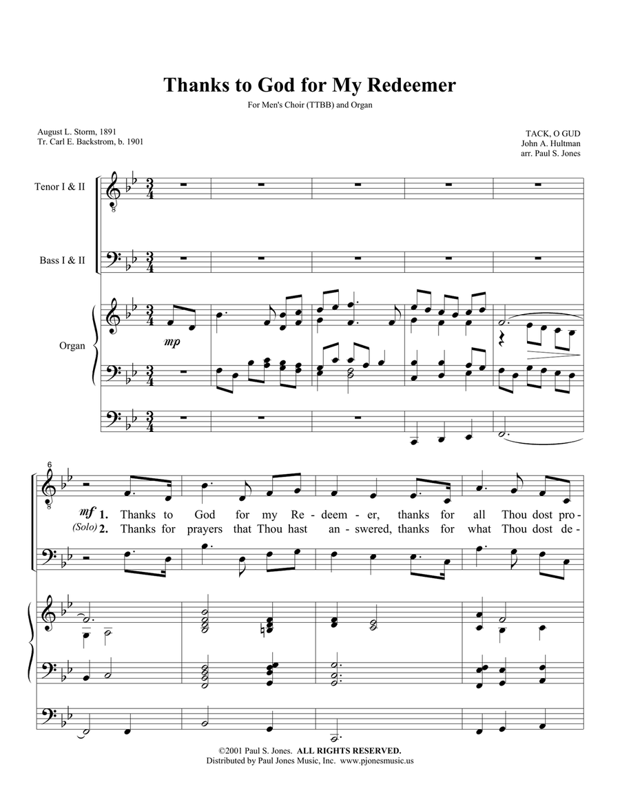 Thanks to God for My Redeemer TTBB scores gallery preview page 1