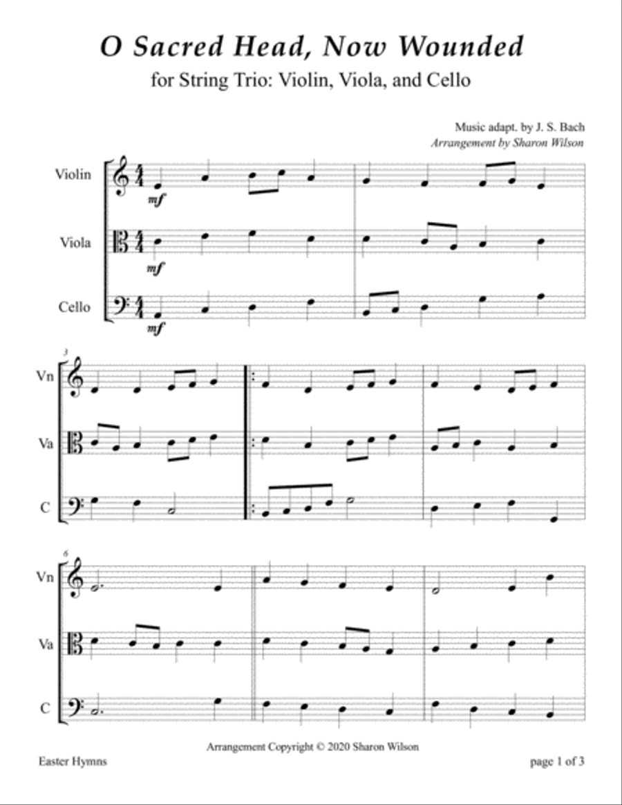 O Sacred Head, Now Wounded (for String Trio – Violin, Viola, and Cello) String Trio scores gallery preview page 3
