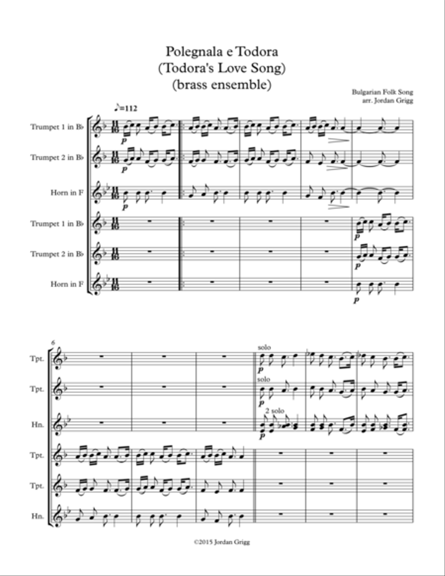 Polegnala e Todora (Todora's Love Song) (brass ensemble) Brass Ensemble scores gallery preview page 1