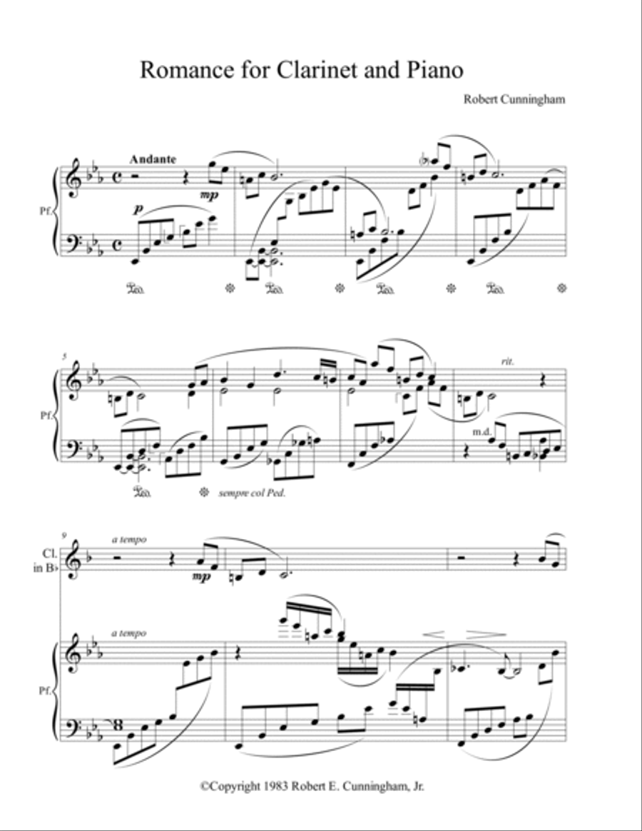 Romance for Clarinet and Piano Clarinet Solo scores gallery preview page 2