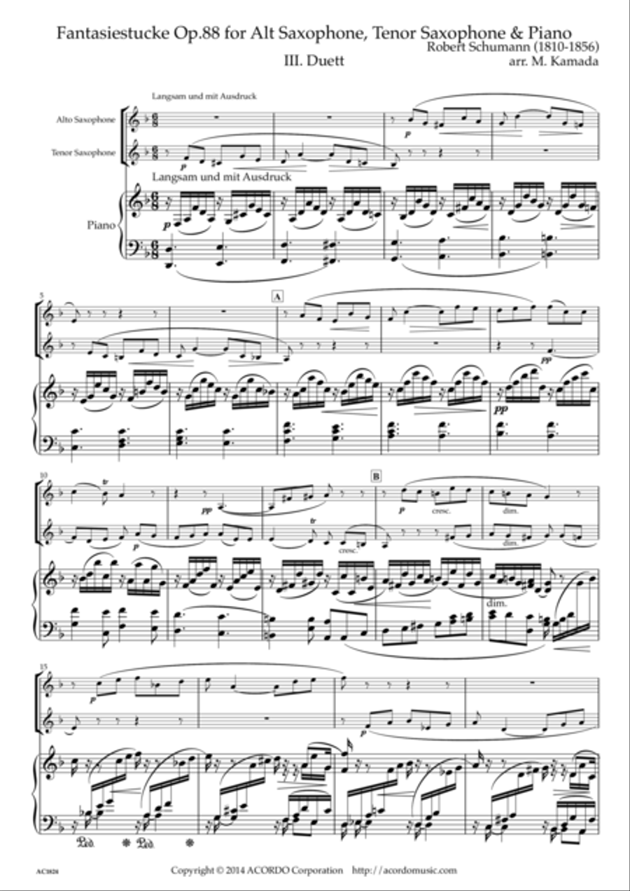 Fantasiestucke Op.88 III Duett for Alt Saxophone, Tenor Saxophone & Piano Woodwind Duet scores gallery preview page 1