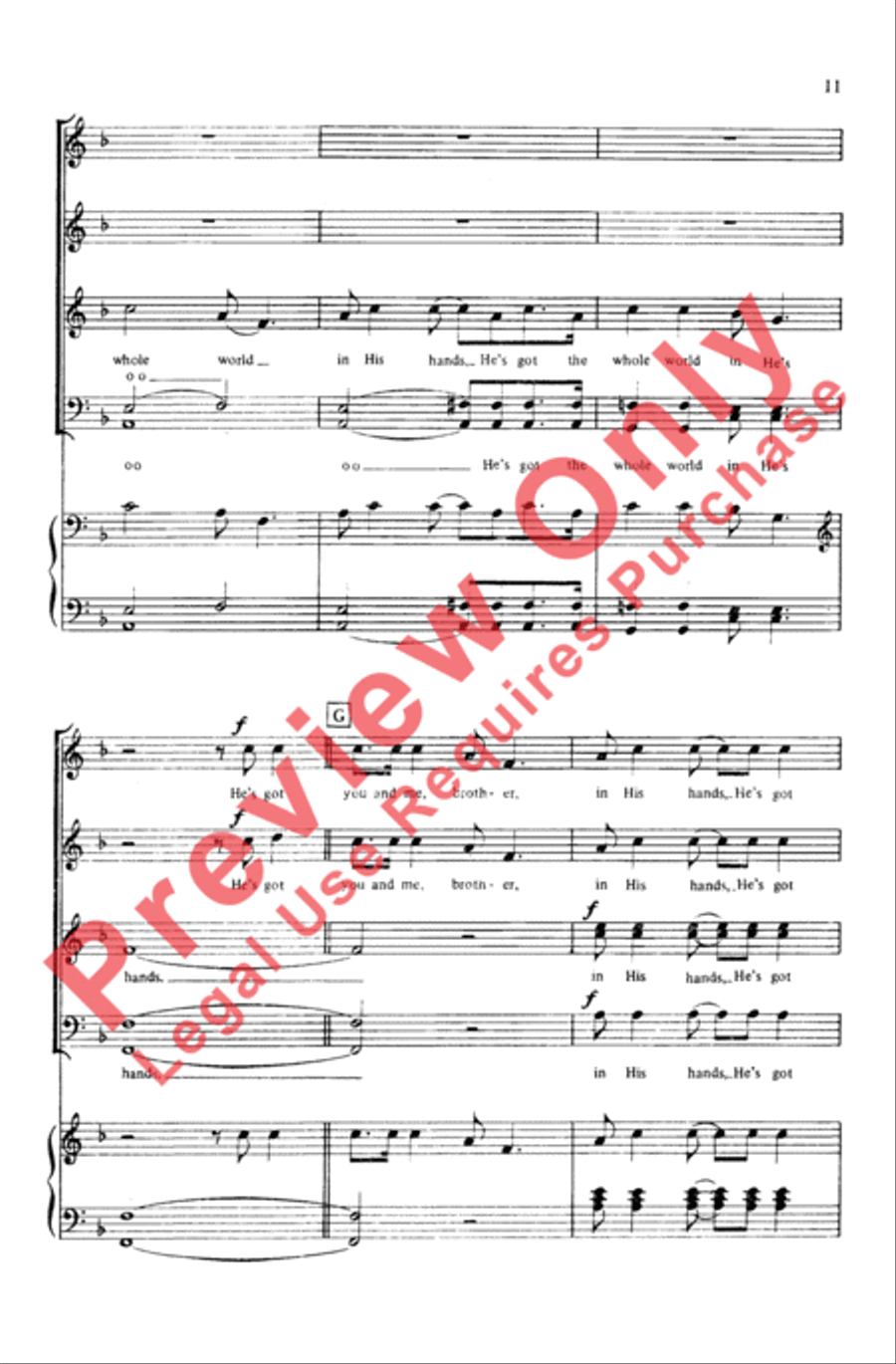 He's Got the Whole World in His Hands 4-Part scores gallery preview page 10