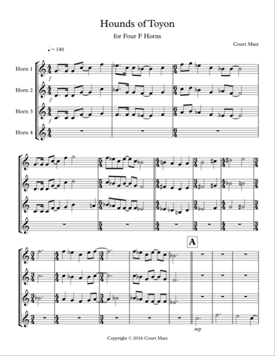 Hounds of Toyon - for 4 F Horns French Horn Quartet scores gallery preview page 1