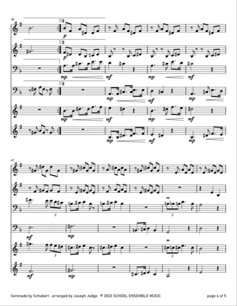 Serenade by Schubert for Brass Quartet in Schools Brass Quartet scores gallery preview page 4