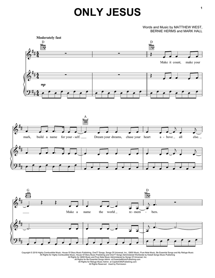 Only Jesus Only Jesus Piano, Vocal, Guitar scores gallery preview page 1