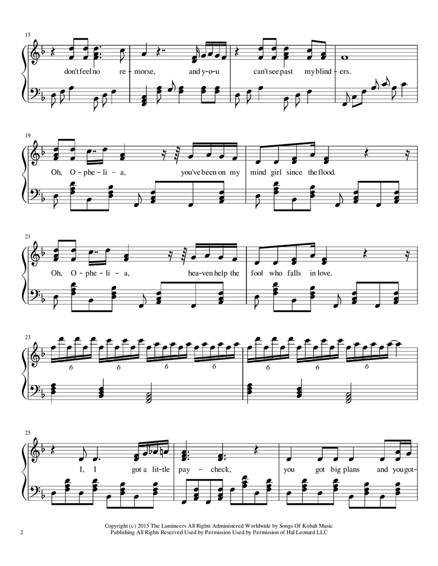 Ophelia Ophelia Piano Solo scores gallery preview page 2