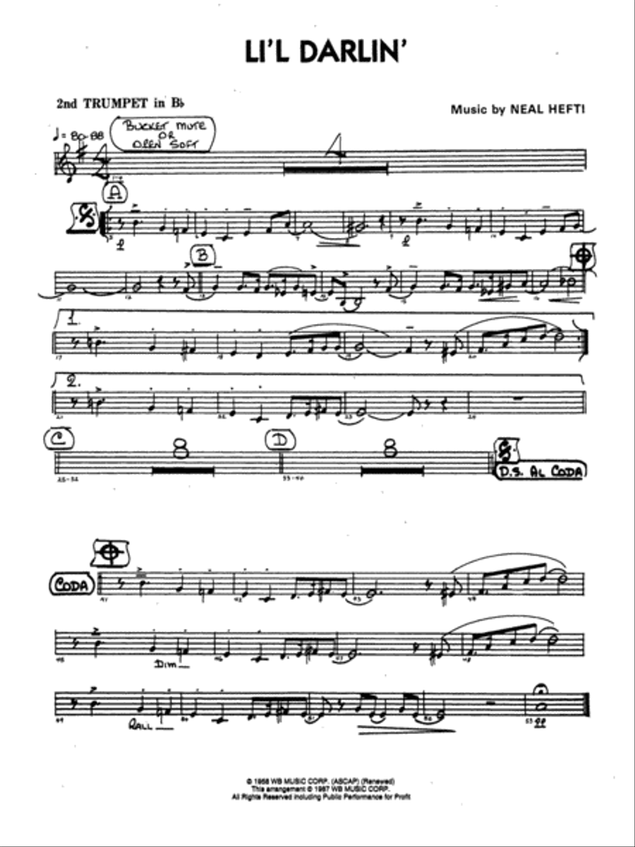Li'l Darlin': 2nd B-flat Trumpet Jazz Ensemble scores gallery preview page 1