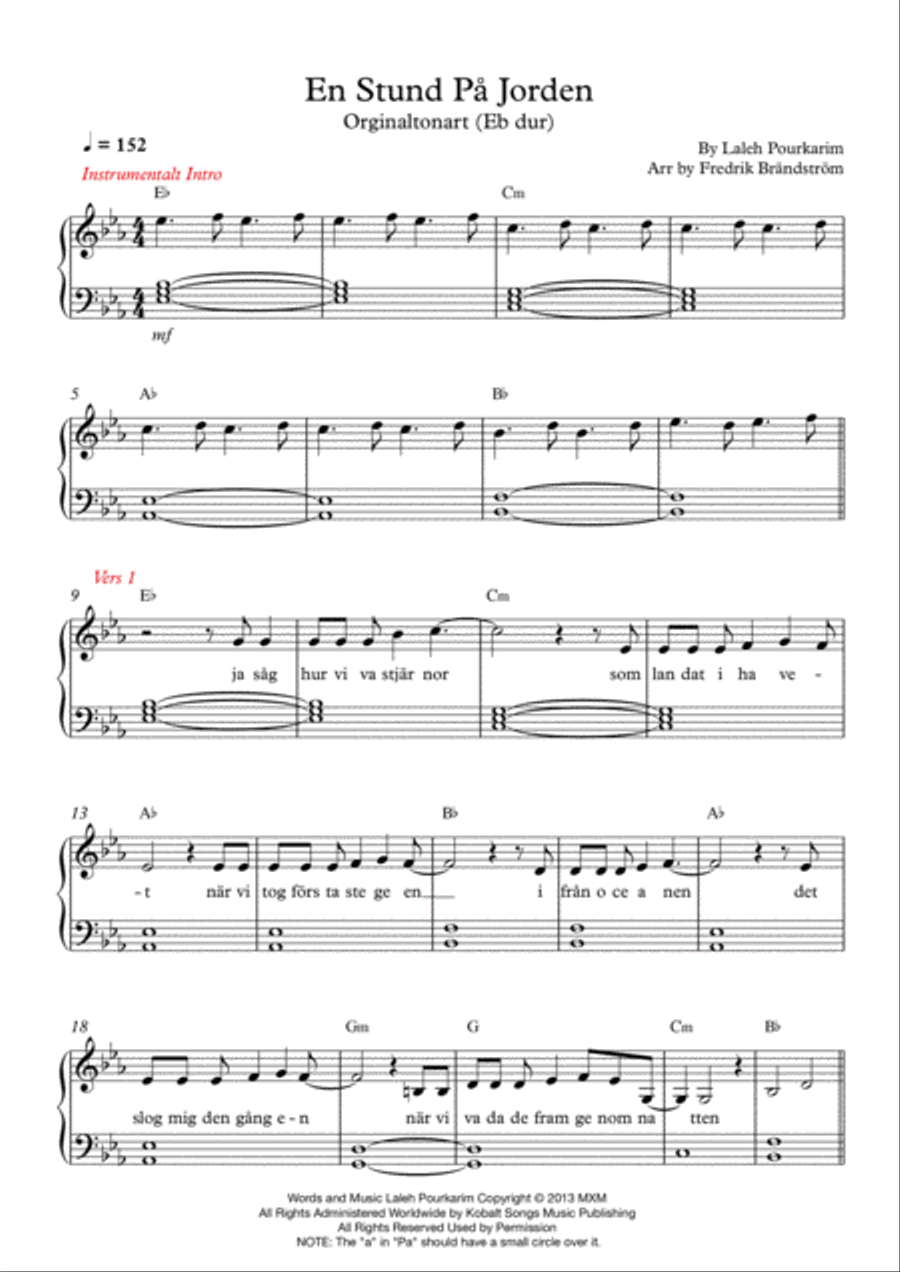 En Stund Pa Jorden Voice scores gallery preview page 1