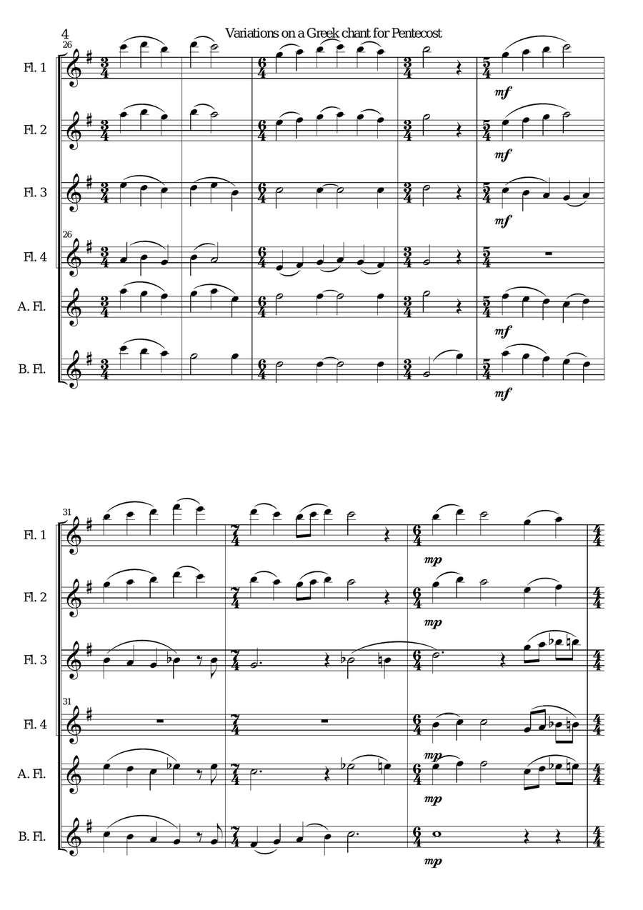 Variations on a Greek Chant for Pentecost for Flute Sextet (or Flute Choir) Flute Choir scores gallery preview page 4