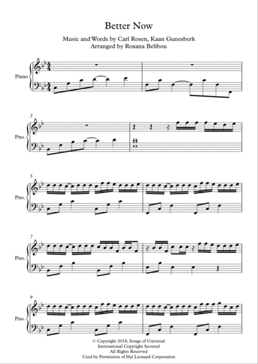 Better Now Piano Solo scores gallery preview page 1