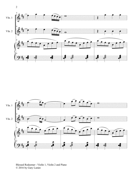 BLESSED REDEEMER (Trio – Violin 1, Violin 2 & Piano with Score and Parts) image number null
