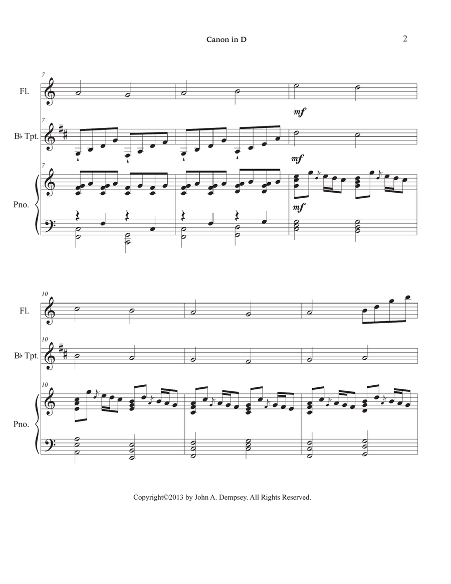 Canon in D (in C Major): Trio for Flute, Trumpet and Piano Small Ensemble scores gallery preview page 6