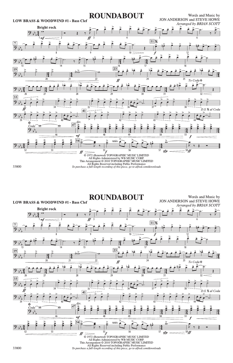 Roundabout: Low Brass & Woodwinds #1 - Bass Clef