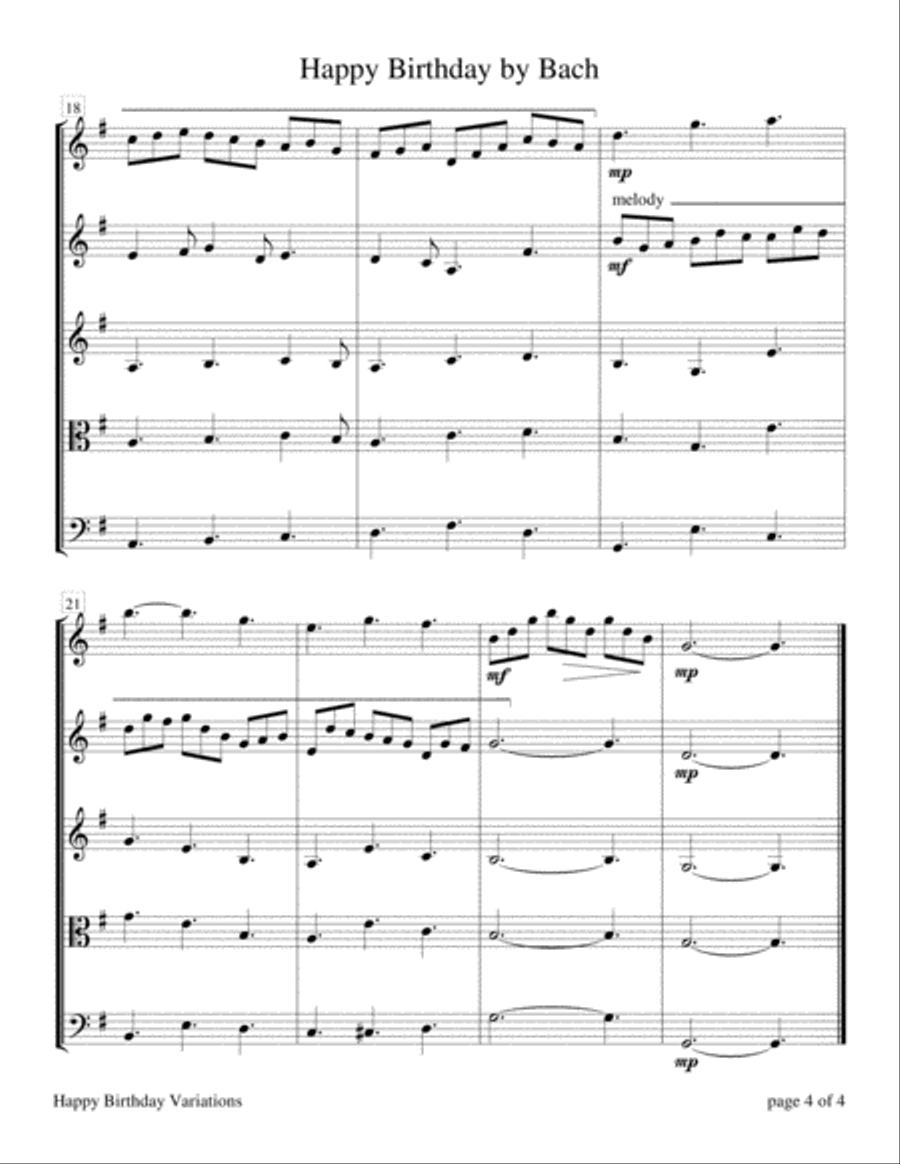 Happy Birthday Variations by the Great Composers for String Quartet String Quartet scores gallery preview page 6