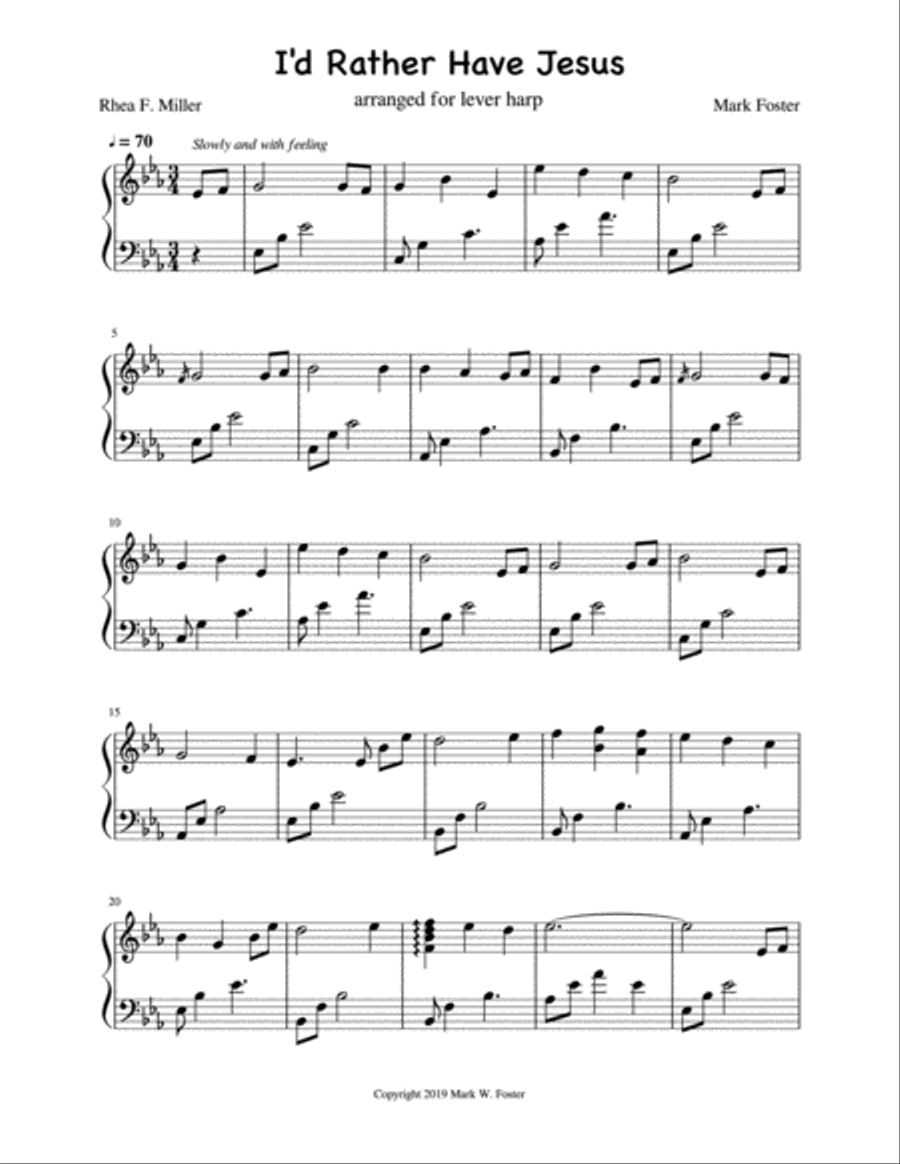 I'd Rather Have Jesus - Harp in Eb Harp scores gallery preview page 1