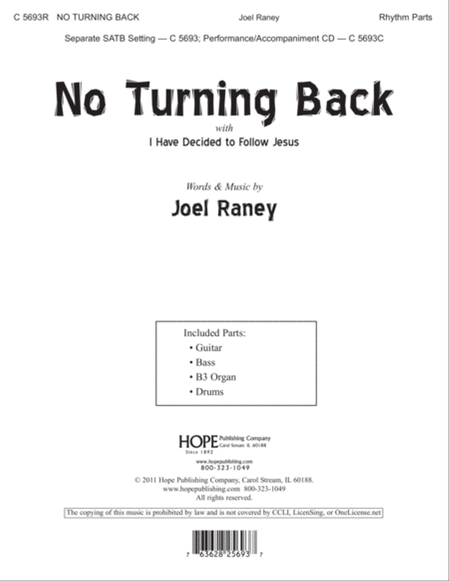 No Turning Back Unison Choir scores gallery preview page 1