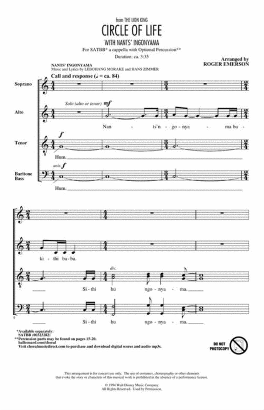 Circle of Life A Cappella scores gallery preview page 4