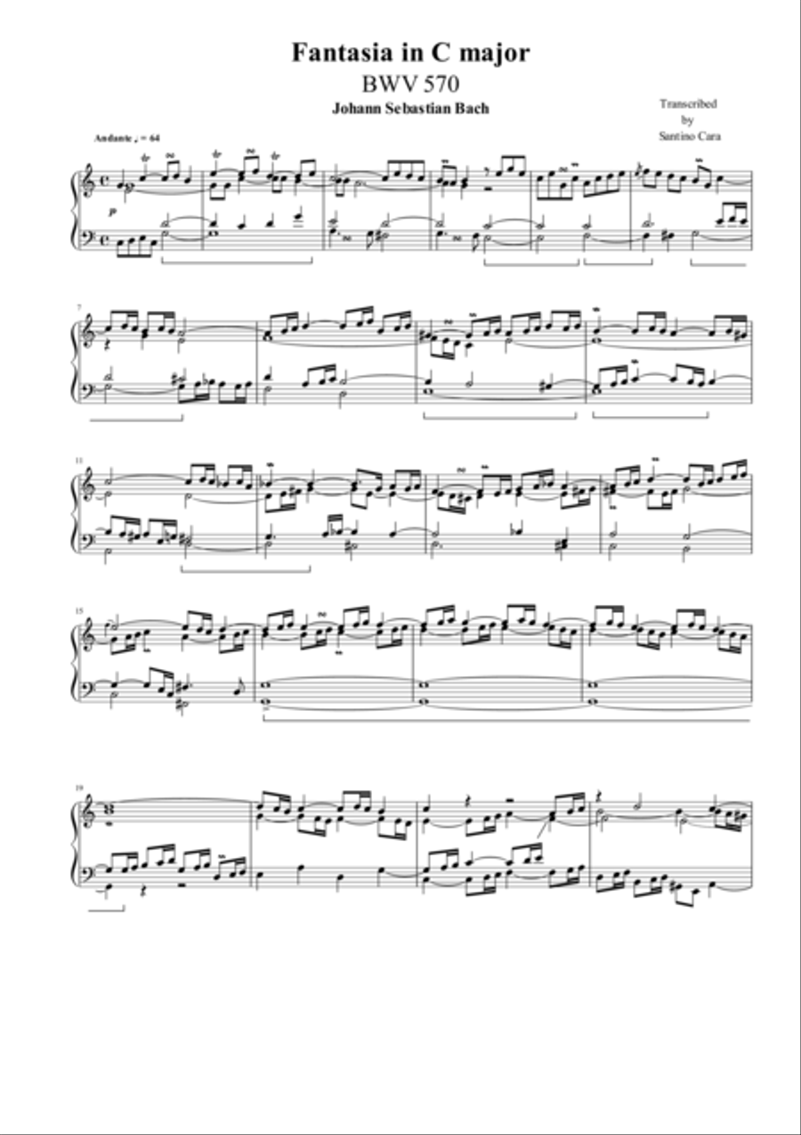 Fantasia in C major BWV 570 Piano Solo scores gallery preview page 1