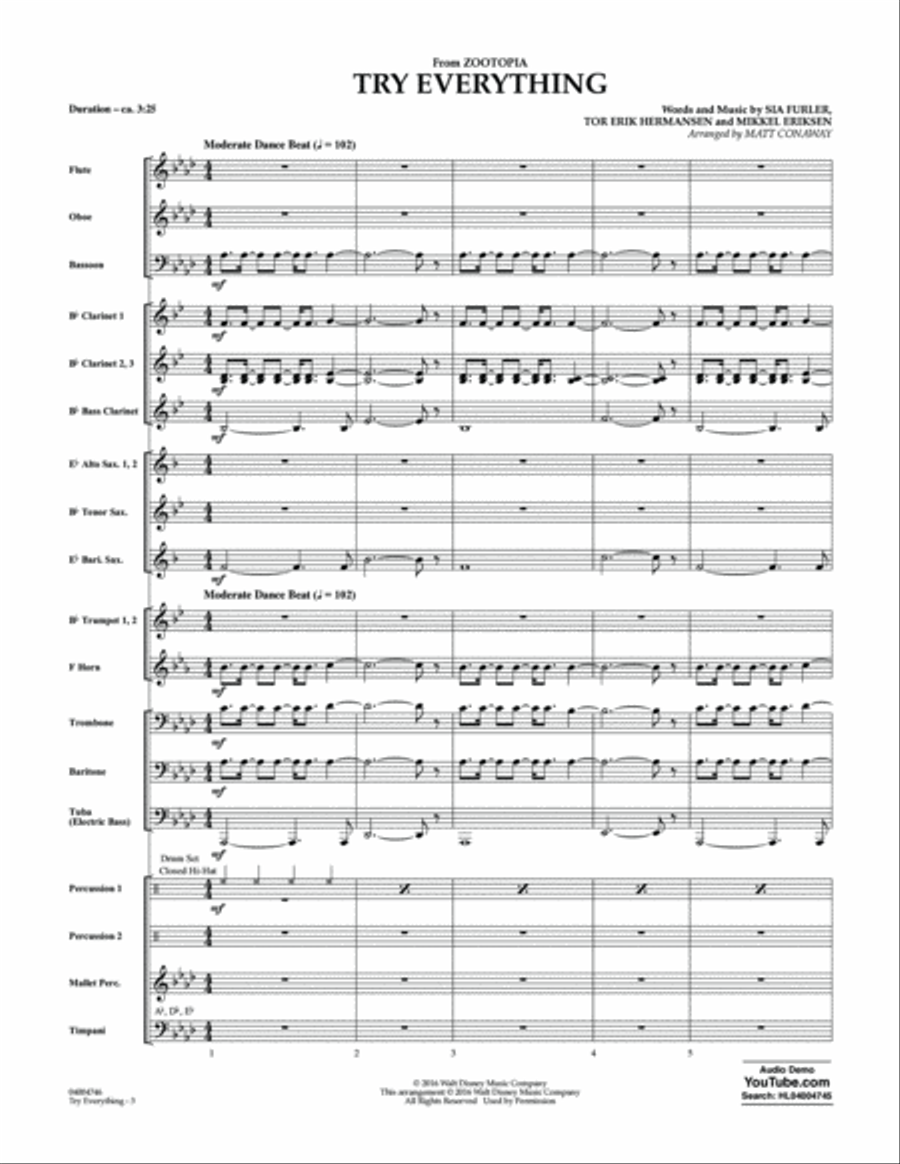 Try Everything (from Zootopia) - Full Score Concert Band scores gallery preview page 2