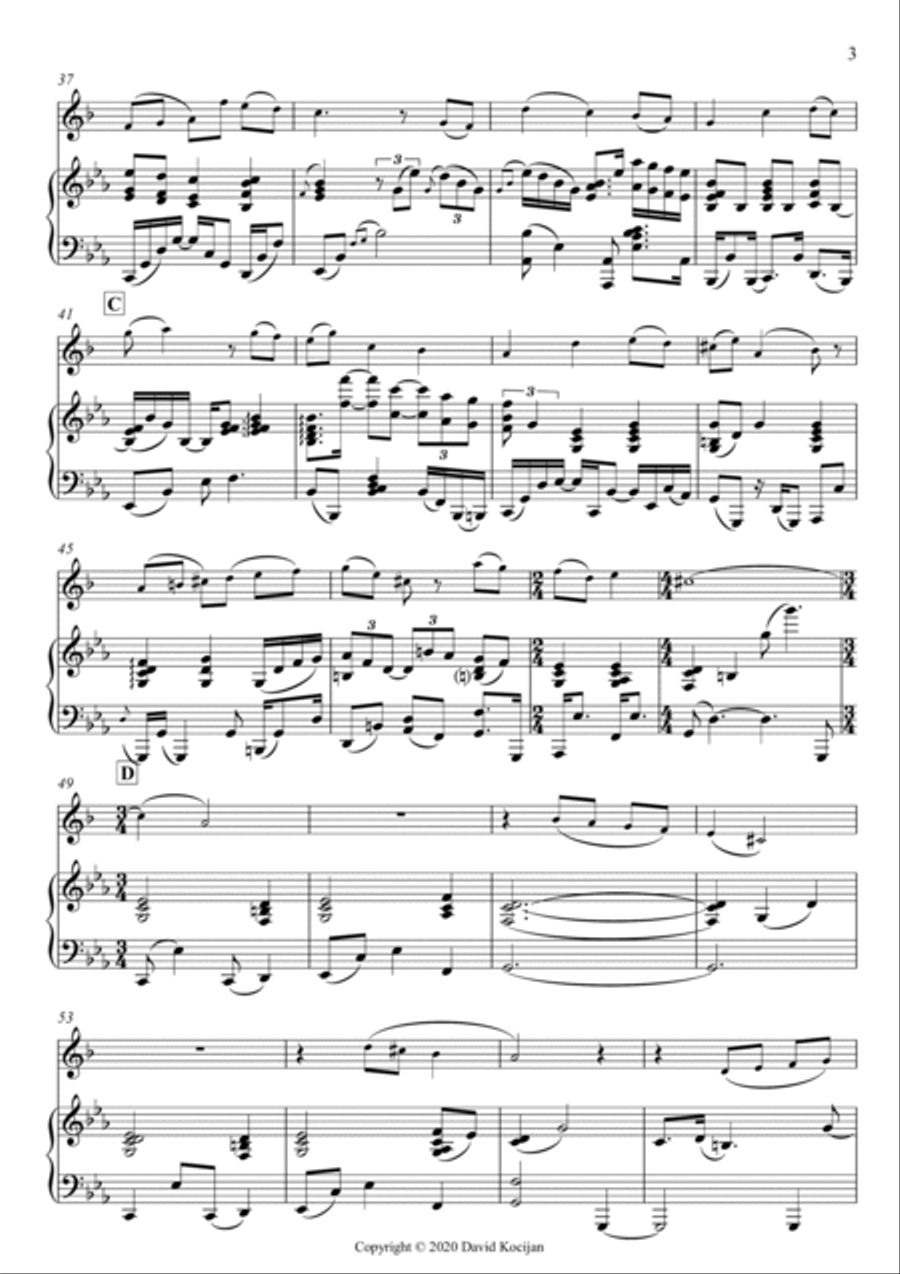 Minuet in D-minor - EASY (clarinet & piano) B-Flat Clarinet scores gallery preview page 3