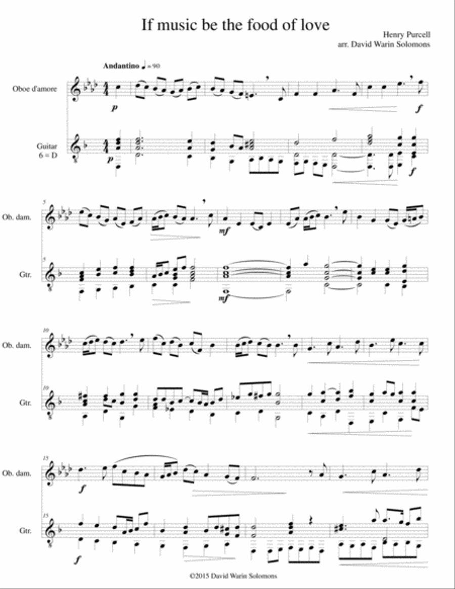 If music be the food of love for oboe d'amore and guitar Oboe scores gallery preview page 1