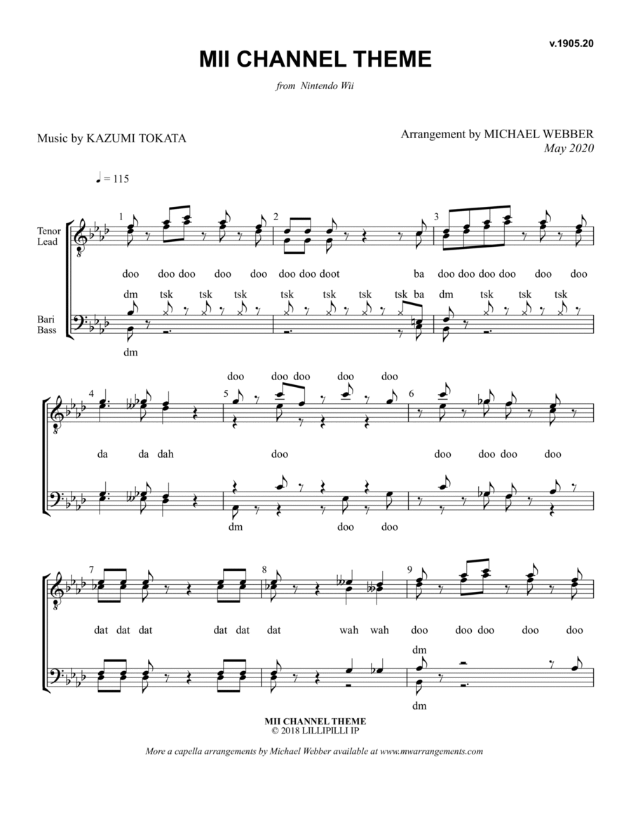 Mii Channel Theme TTBB scores gallery preview page 1