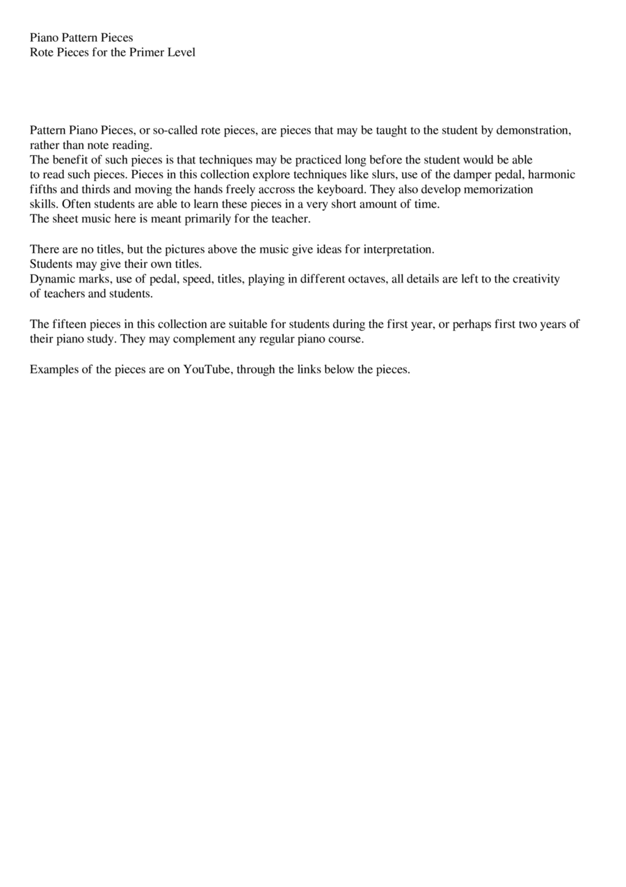 Piano Pattern Pieces - Rote pieces for the primer level Piano Method scores gallery preview page 1