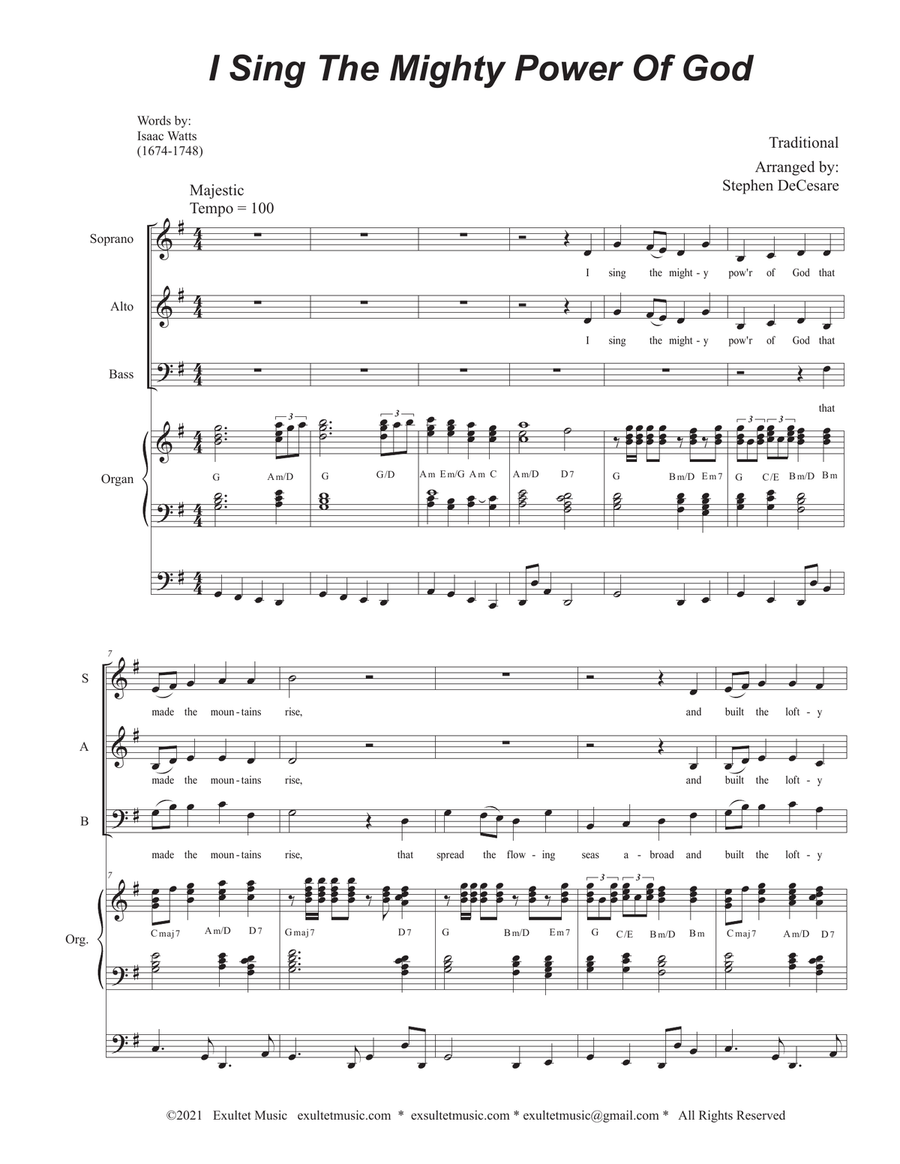 I Sing The Mighty Power Of God (Vocal Trio (SAB) - Organ accompaniment)