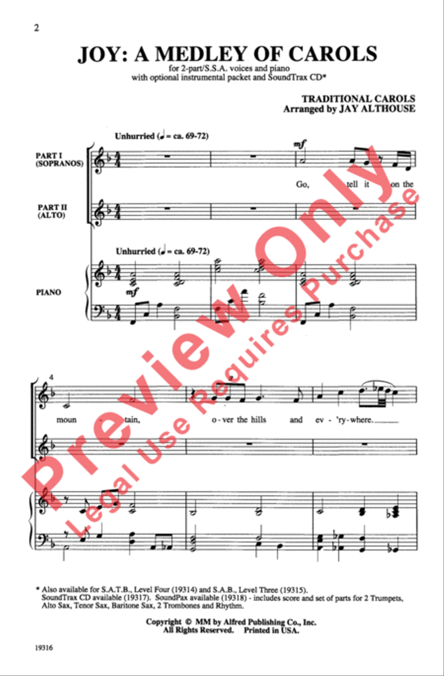 Joy: A Medley of Carols 2-Part scores gallery preview page 2
