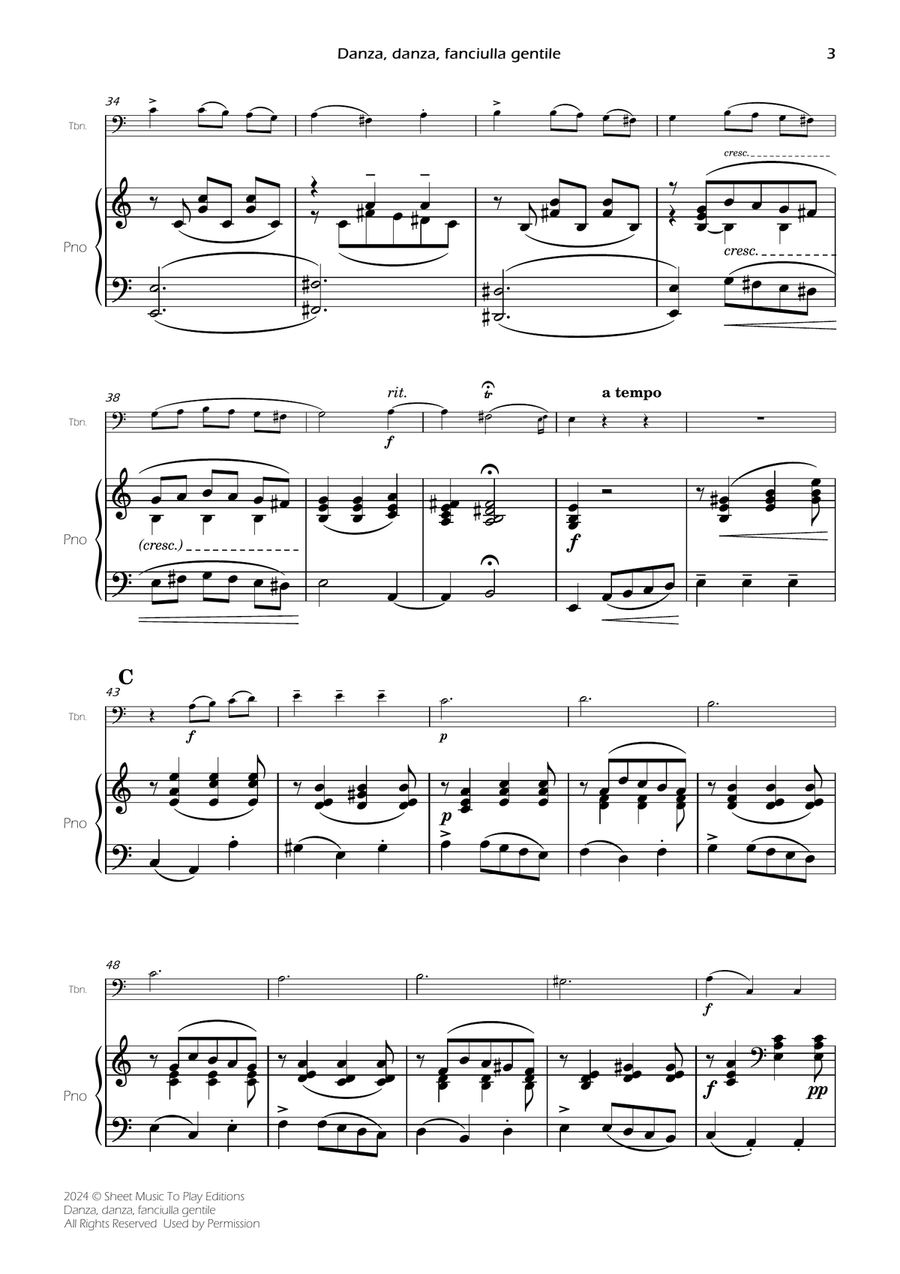 Danza, danza, fanciulla gentile - Trombone and Piano (Full Score and Parts) Piano scores gallery preview page 5