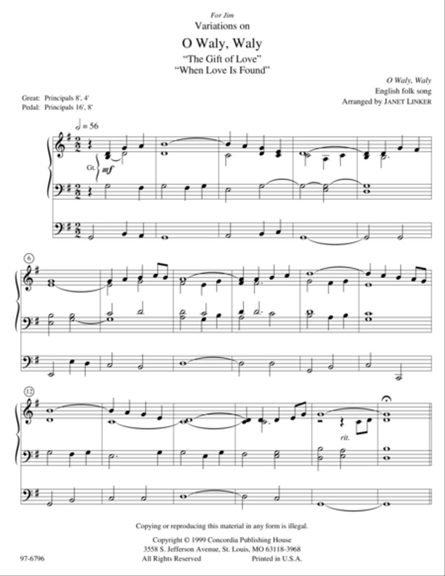 Variations on O Waly, Waly Organ scores gallery preview page 2