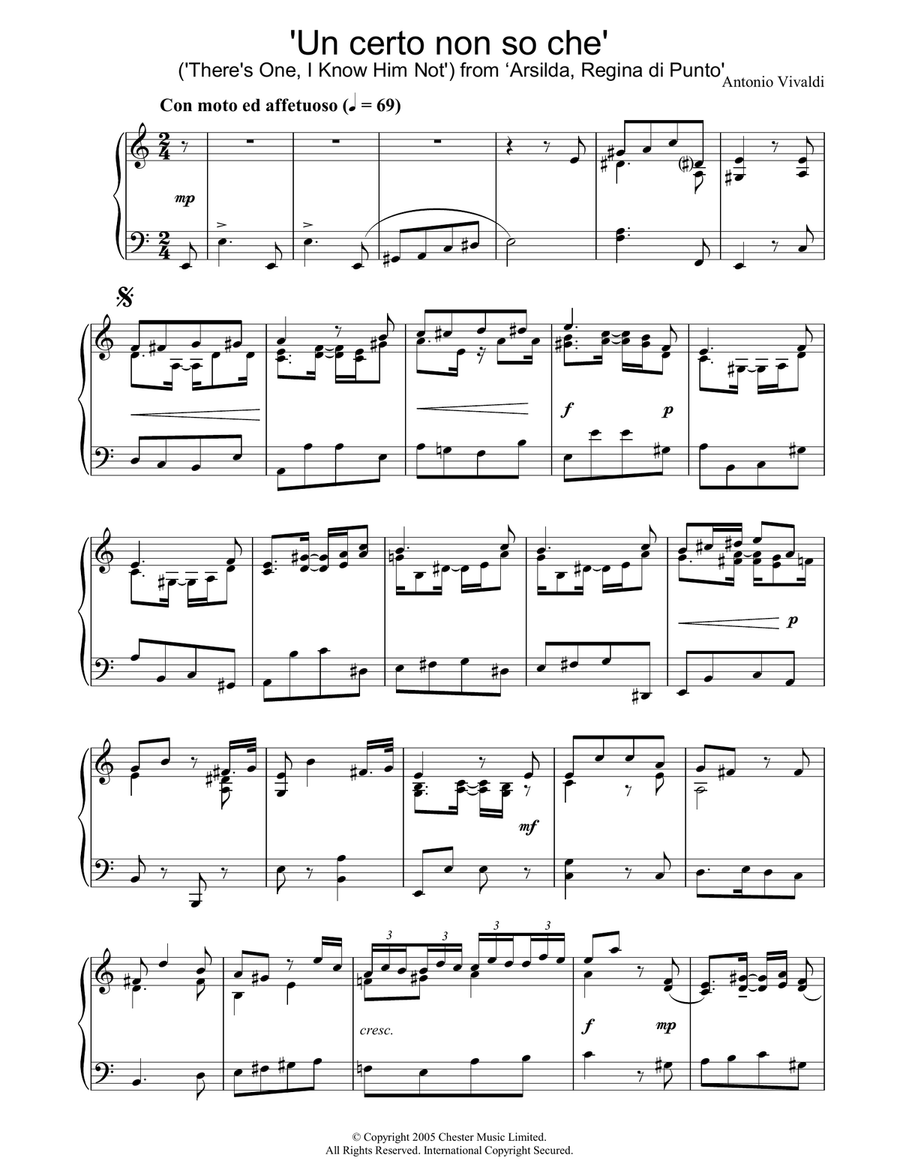 'Un certo non so che' (There's One, I Know Him Not) from 'Arsilda, Regina di Punto' Piano Solo scores gallery preview page 1