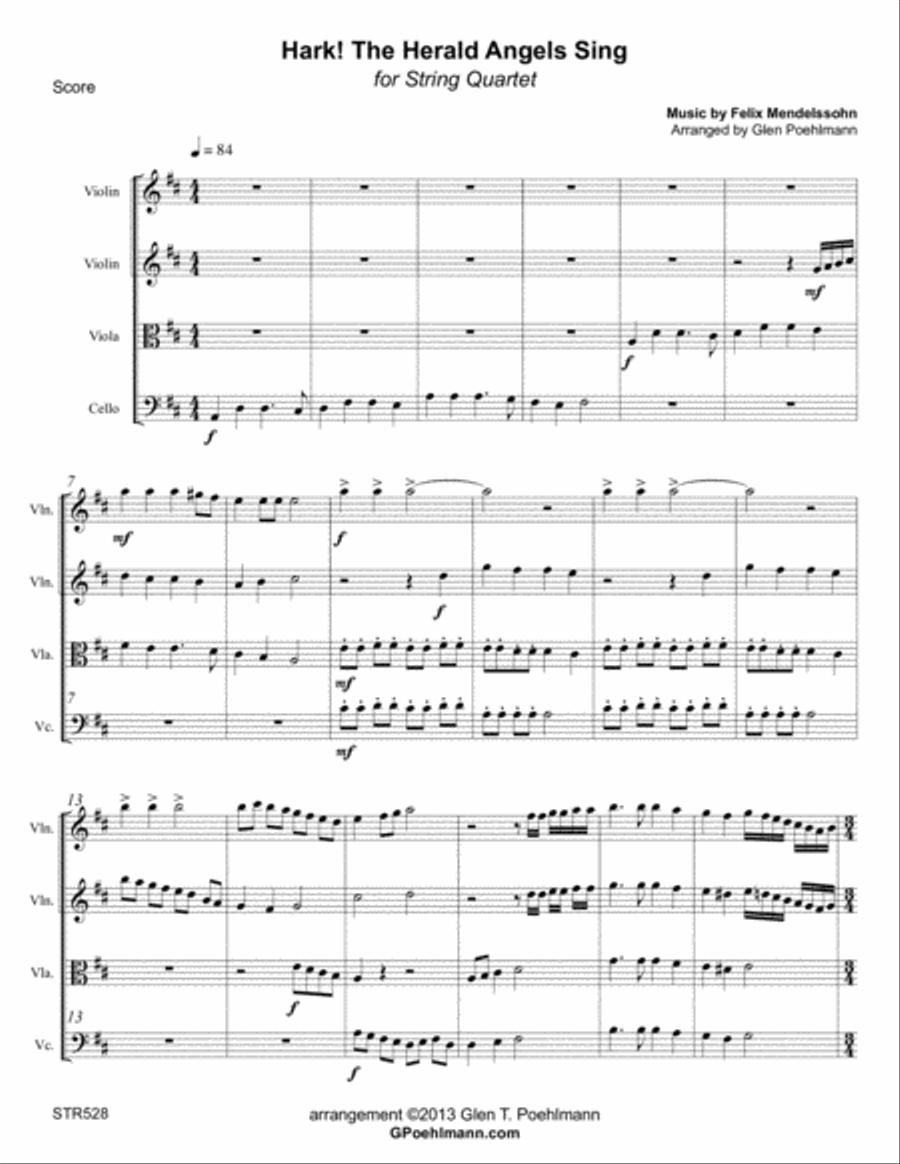 HARK THE HERALD ANGELS SING - unaccompanied STRING QUARTET A Cappella scores gallery preview page 1