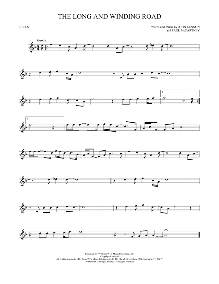 The Long And Winding Road Glockenspiel scores gallery preview page 1