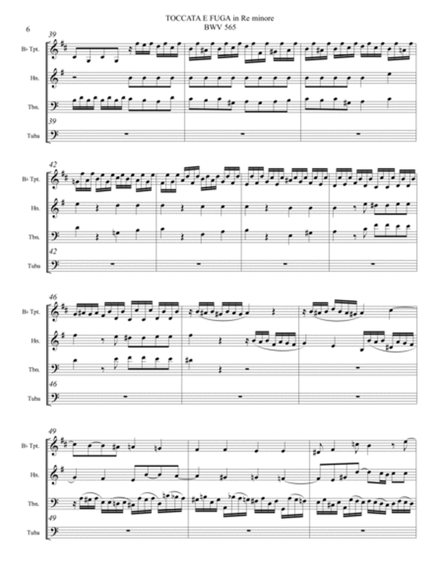 TOCCATA E FUGA in D minor - BWV 565 - Arr. for Brass Quartet with Parts image number null