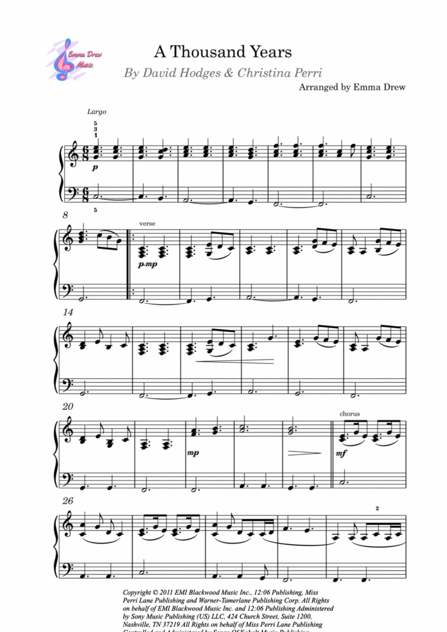 A Thousand Years Piano Solo scores gallery preview page 1