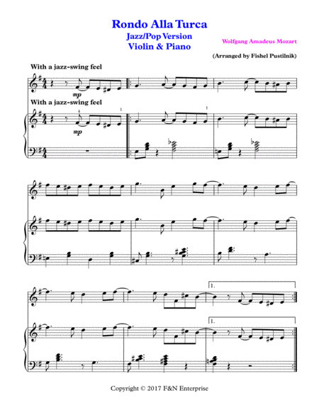 "Rondo Alla Turca"-Piano Background for Violin and Piano image number null