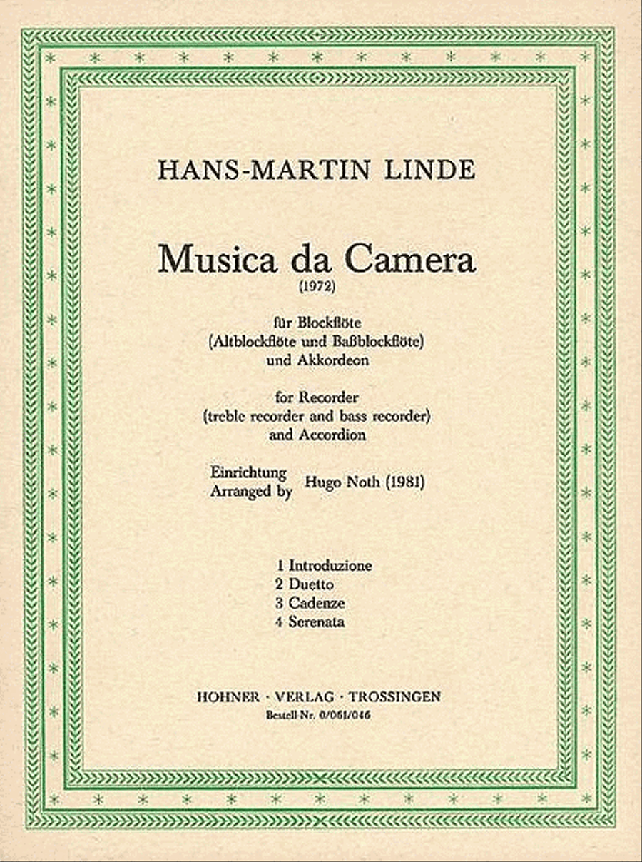 Linde Hm Musica Da Camera(1972) Recorder scores gallery preview page 1
