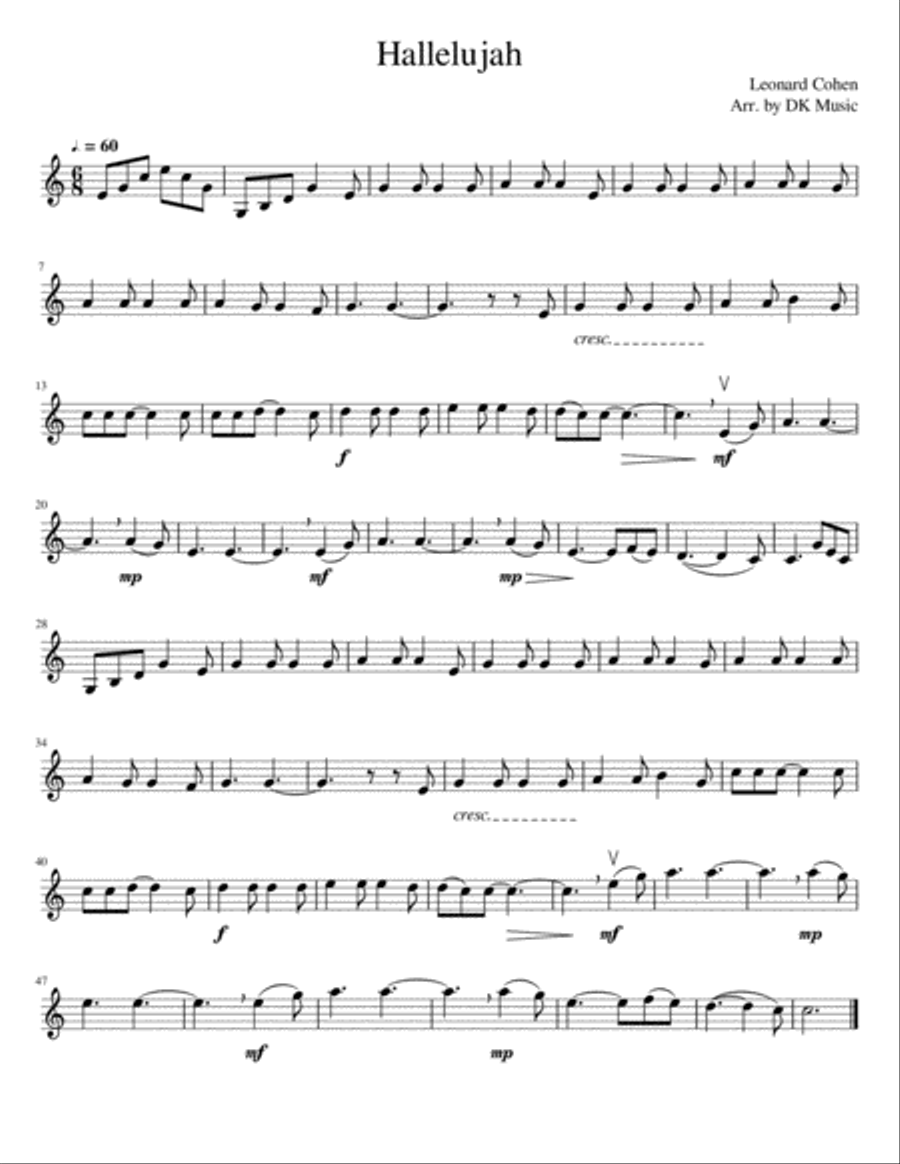 Hallelujah Violin Solo scores gallery preview page 1