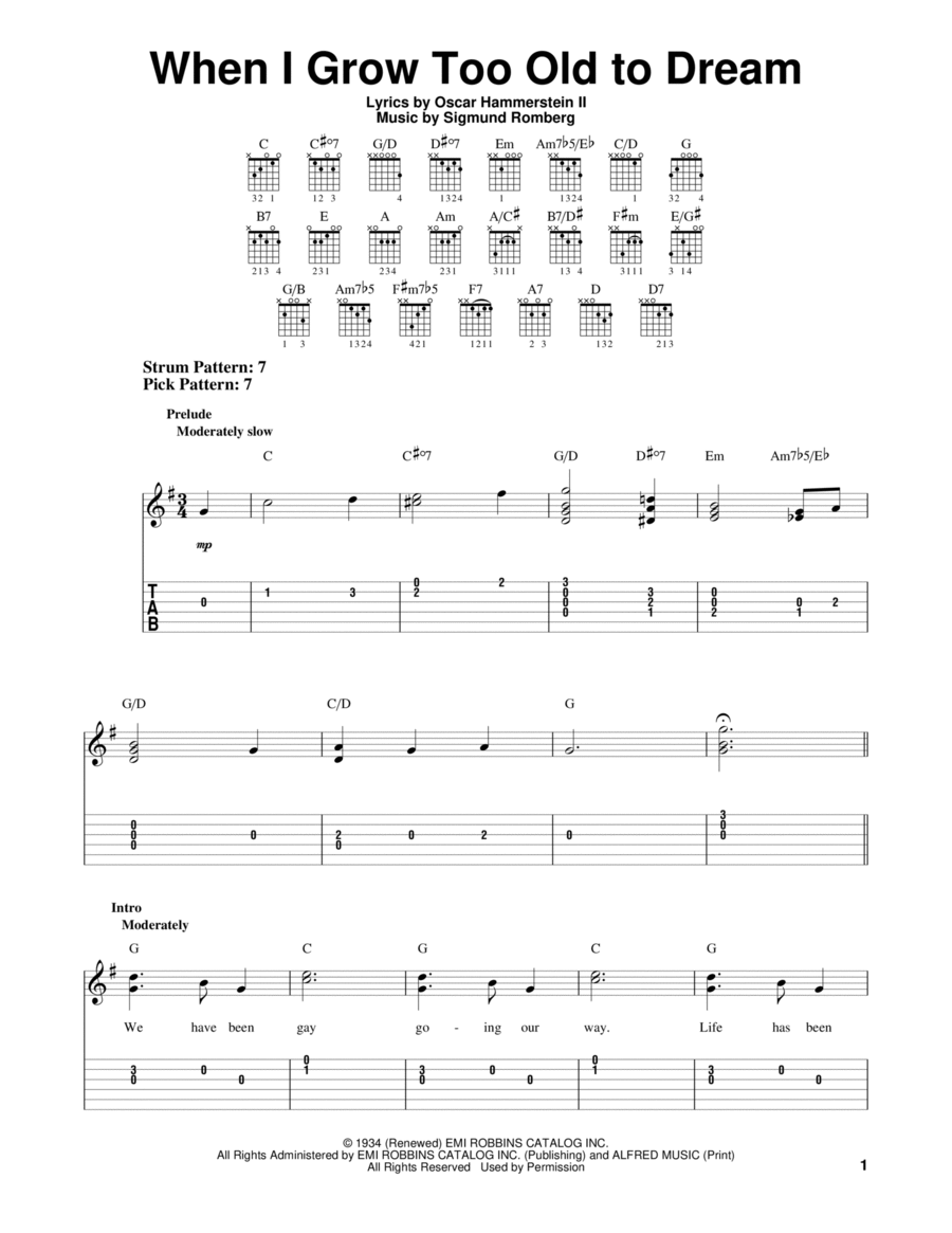 When I Grow Too Old To Dream Guitar Tablature scores gallery preview page 1