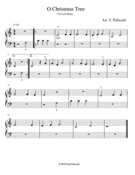 O Christmas Tree ( O Tannenbaum) - Easy Piano Left Hand Only