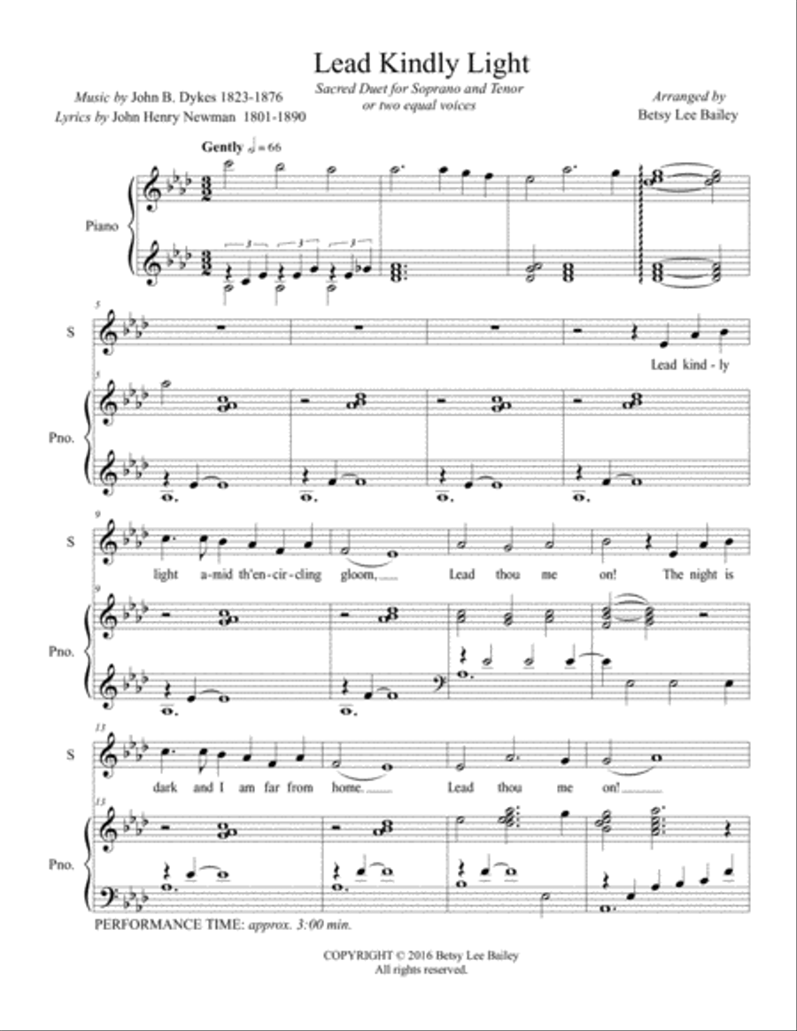 Lead Kindly Light Duet for Soprano and Tenor with Piano Accompaniment