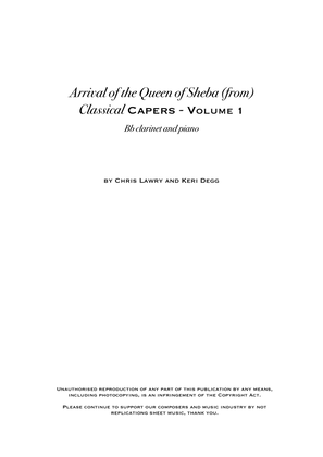 Book cover for Arrival of the Queen of Sheba - Handel (but not as you know it!) includes original clarinet solo