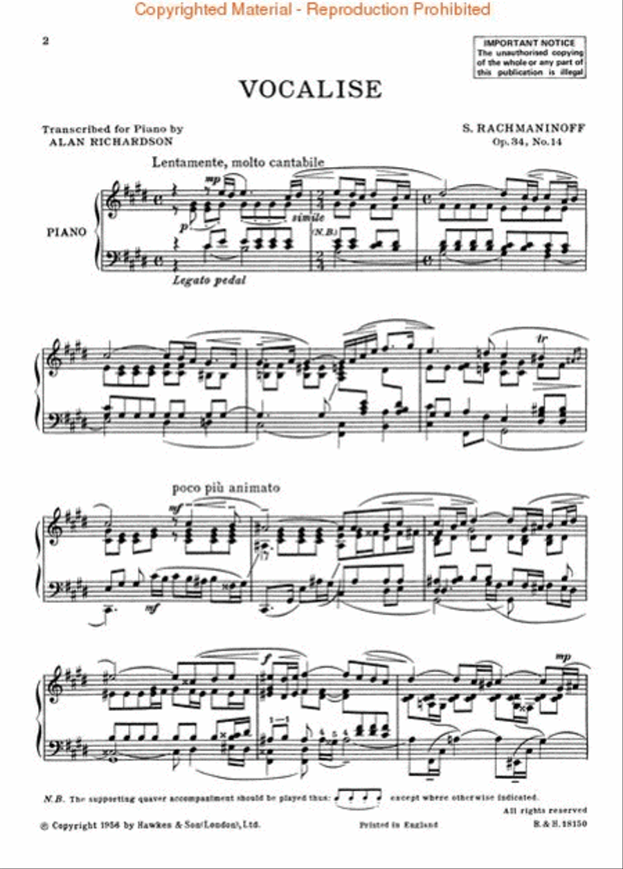 Vocalise Op. 34, No. 14 Piano Solo scores gallery preview page 2