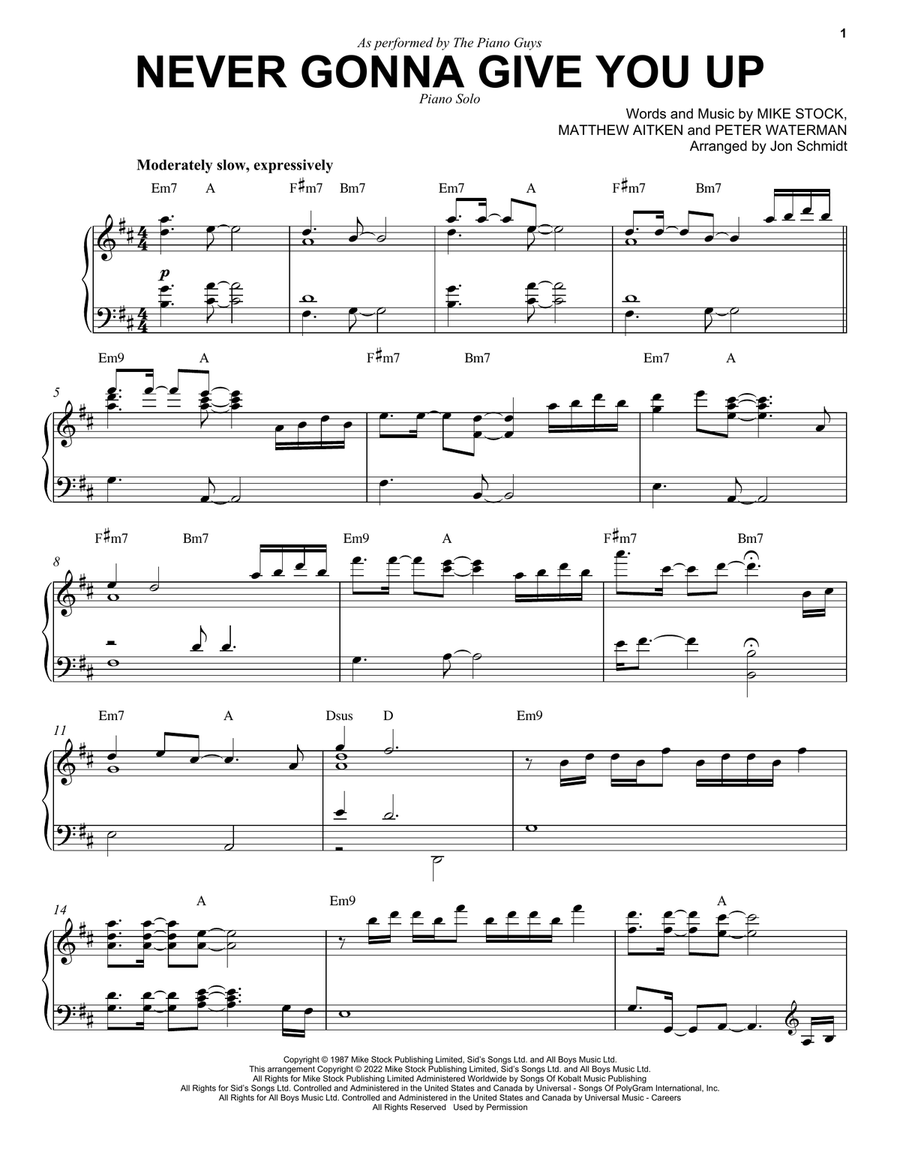 Never Gonna Give You Up Piano Solo scores gallery preview page 1