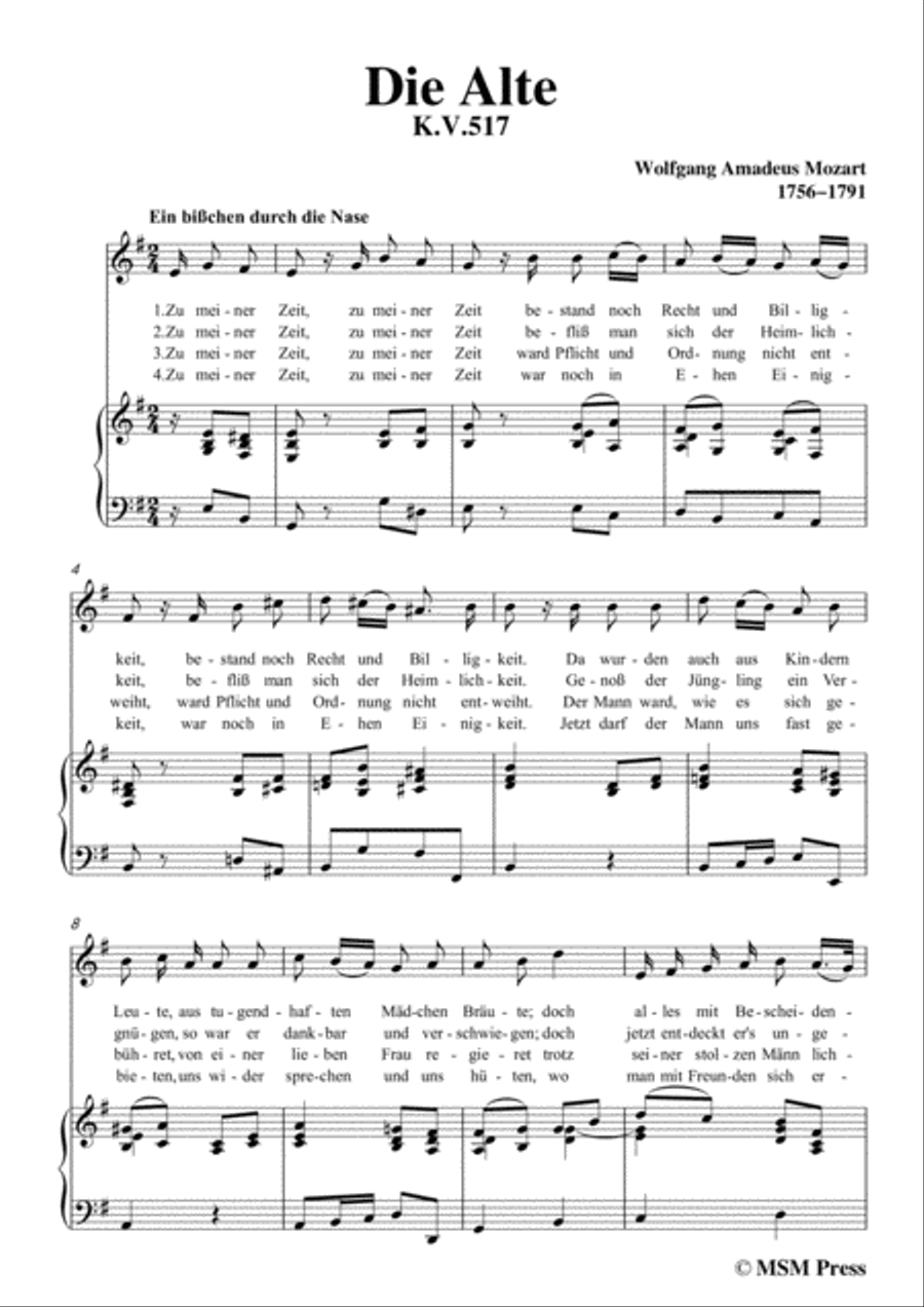 Mozart-Die alte,in e minor,for Voice and Piano Voice Solo scores gallery preview page 3
