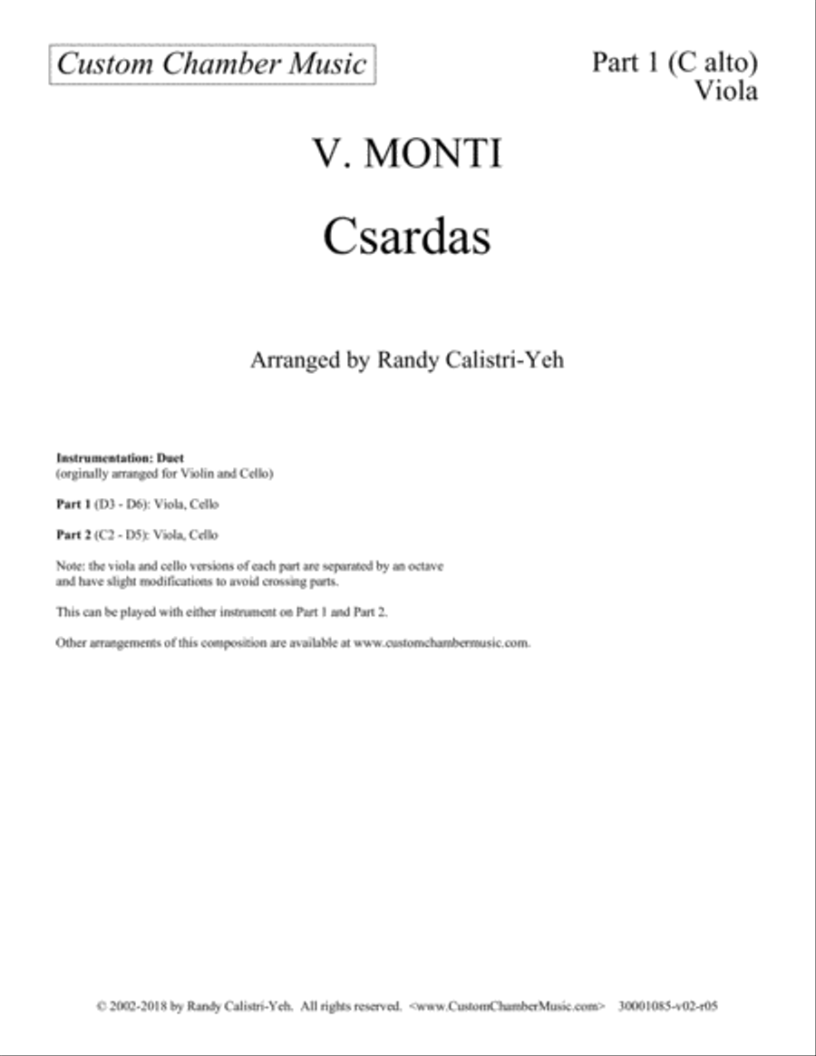 Monti Csardas (Czardas): duet for 2 violas/cellos, or viola and cello String Duet scores gallery preview page 6