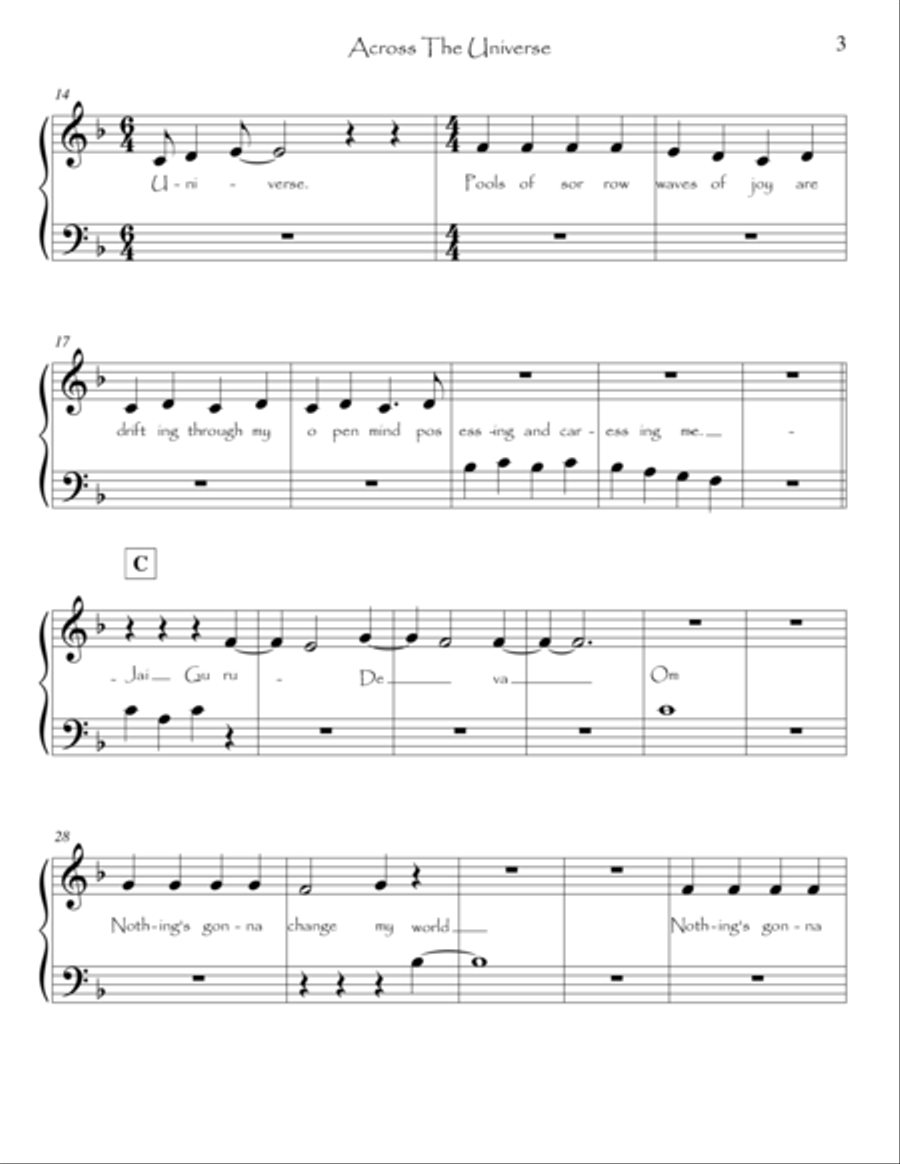 Across The Universe Easy Piano scores gallery preview page 3