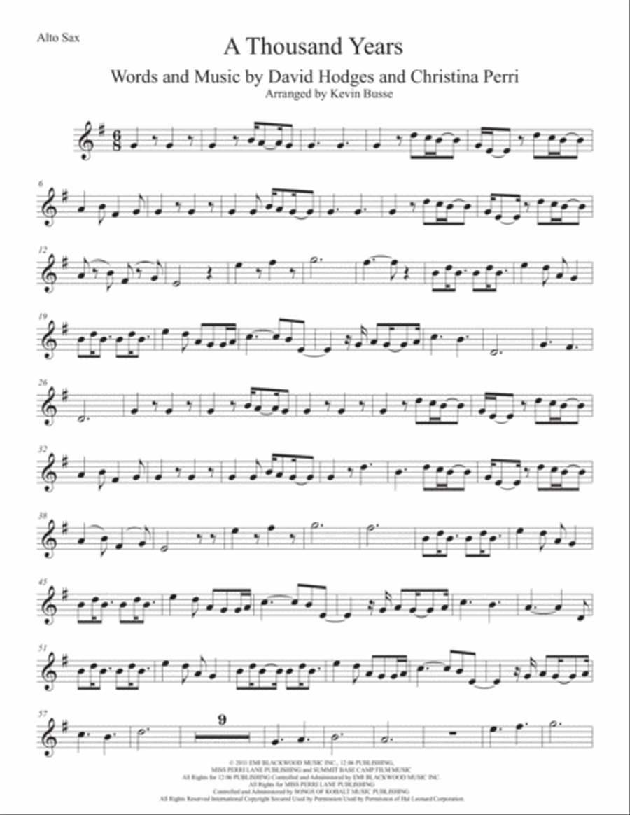 A Thousand Years A Thousand Years Alto Saxophone scores gallery preview page 1