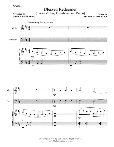 BLESSED REDEEMER (Trio – Violin, Trombone & Piano with Score and Parts) image number null